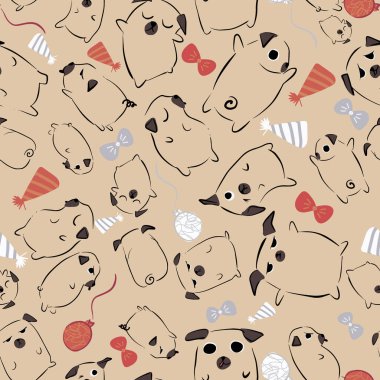 Pug Dog Bow Kravat Partisi Şapka Balonu pürüzsüz desen