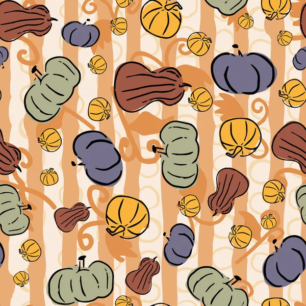 Pumpkin Gourd Halloween Autumn Vertical Stripes Seamless Pattern — 스톡 벡터