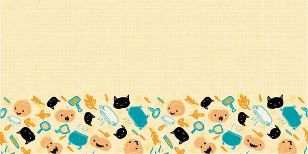 Хеллоуїн Гарбузовий кіт Конопля Зілля Листя рамки Безшовний візерунок — стоковий вектор