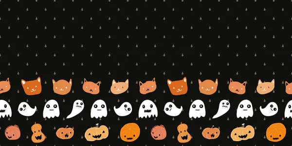 Halloween abóbora fantasma gato chuva gota moldura fronteira sem costura padrão Ilustração De Stock