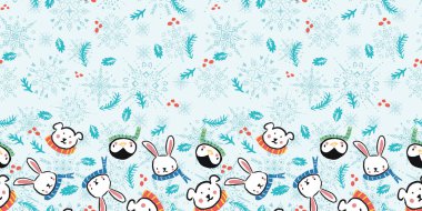 Penguen Kutup Ayısı Tavşan Eşarp Kar Tanesi Noel Çerçevesi Kusursuz Kalıp