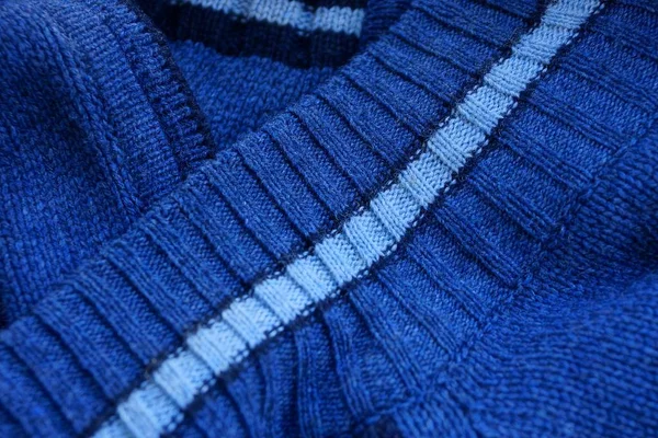 Blaue Textur Aus Wollpullover Mit Streifen — Stockfoto
