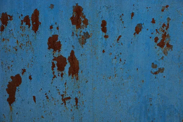Текстура Синього Металу Червоними Іржавими Плямами Стіні — стокове фото