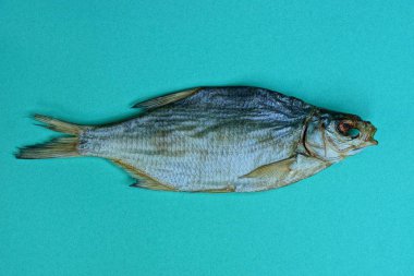 yeşil bir tabloda bir büyük kurutulmuş balık