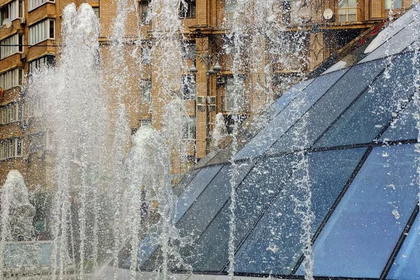 Row White Water Fountains Splashes City Street — Stock Photo, Image