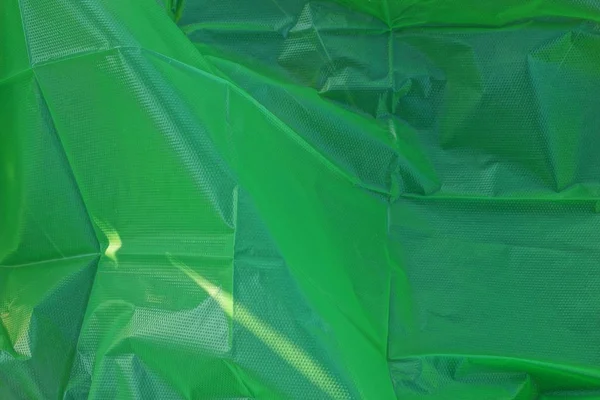 Texture Plastique Verte Morceau Cellophane Froissé — Photo