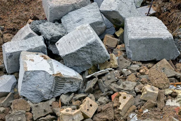 Piedra Textura Basura Ladrillos Marrones Trozos Hormigón Gris — Foto de Stock