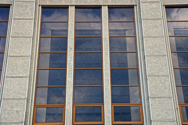 Large Glass Brown Window Gray Concrete Wall — Stock Photo, Image