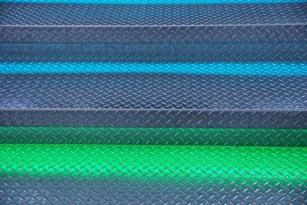 Textura Metal Azul Verde Dos Passos Escada Com Luz Fundo — Fotografia de Stock