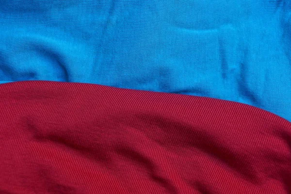 Czerwony Niebieski Tkanina Tło Kawałki Materii Zmięty — Zdjęcie stockowe