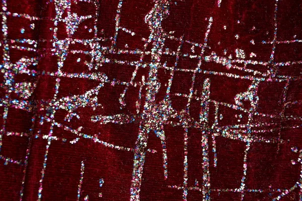 Красная Бархатная Ткань Текстура Одежде Блестками — стоковое фото