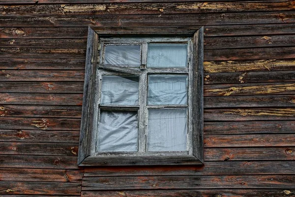 Staré Okno Zeď Hnědé Dřevěné Prkené — Stock fotografie