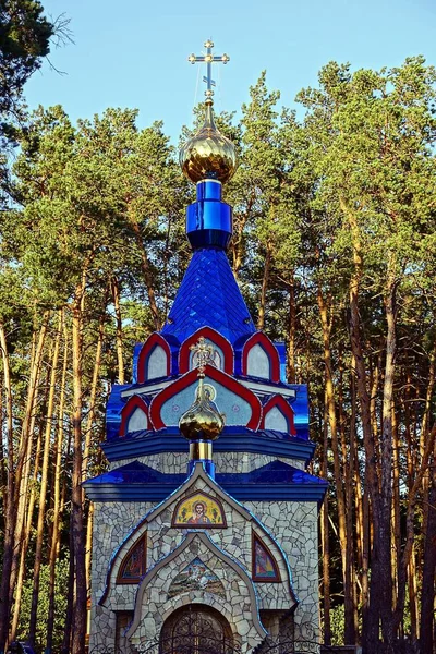 Όμορφα Χρωματιστά Χριστιανικός Ναός Ένα Πευκόφυτο Δάσος — Φωτογραφία Αρχείου