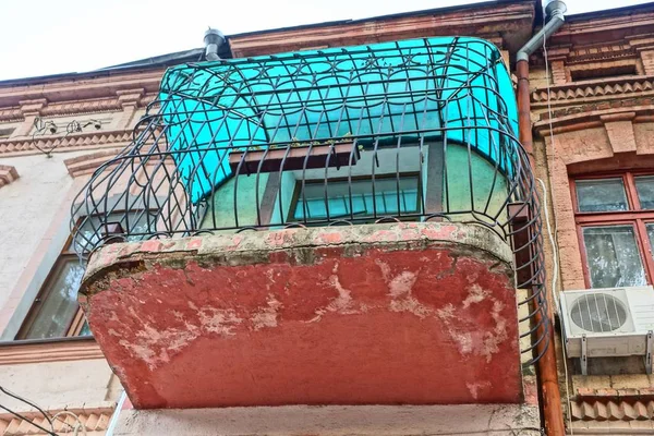 Old Closed Balcony Iron Bars Wall Windows — Stock Photo, Image