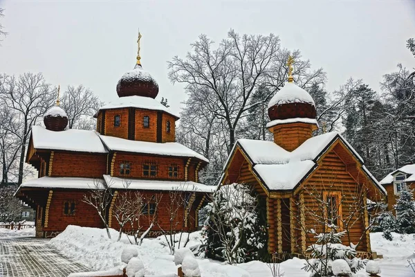 Brown Wooden Church Snow Outdoors — Stock Photo, Image