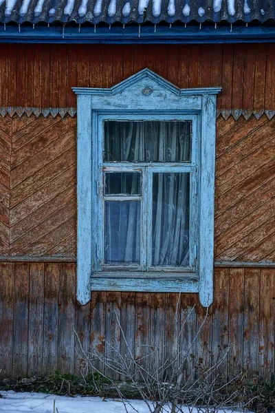 Дерев Яне Вікно Старій Стіні Будинку — стокове фото
