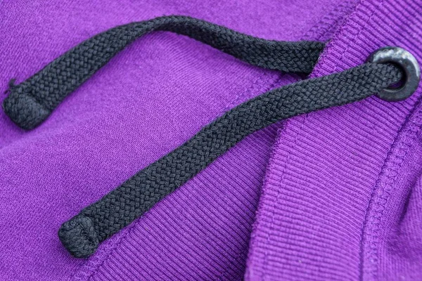 Stof Textuur Van Lila Vest Met Zwarte Veters — Stockfoto