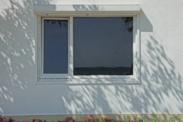 bir özel ev gri duvar büyük pencere