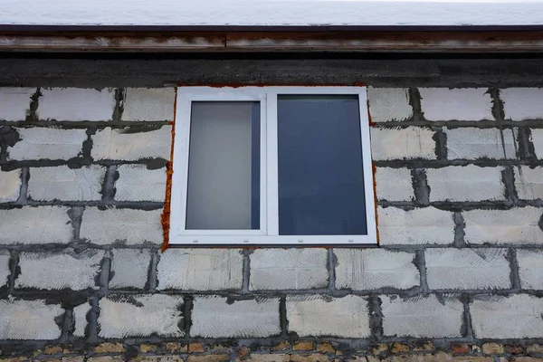Large White Window Gray Brick Wall Building — Stock Photo, Image