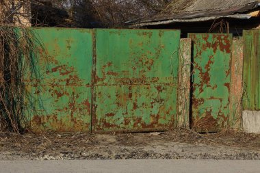 eski yeşil gates de pas demir ve bitki örtüsü dışında Kuru