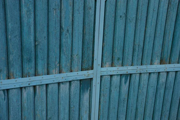 Blauwe Houten Plank Textuur Bij Gate — Stockfoto