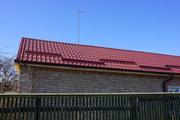 Part Roof Red Tiles Blue Sky — Stock Photo, Image