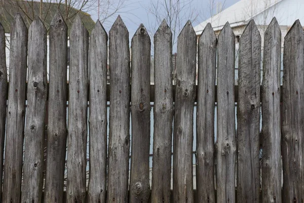 Gammal Grå Staket Skarpa Loggar Palissad — Stockfoto