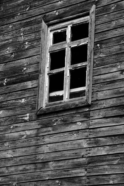 Старе Вікно Сіро Чорній Дерев Яній Стіні — стокове фото
