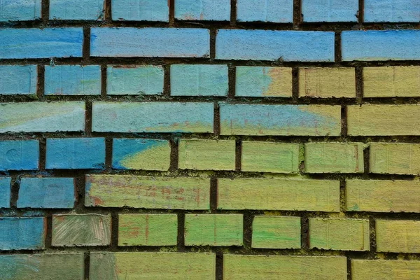 Синьо Жовта Текстура Цегли Стіні Будинку — стокове фото