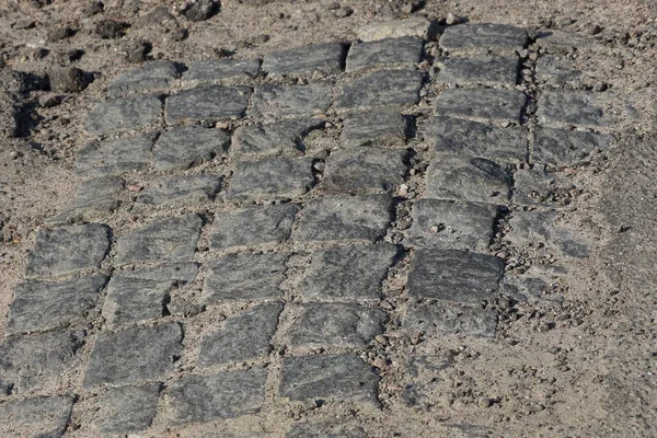 Gray Stone Texture Old Cobblestones Sidewalk Sand — Stok fotoğraf