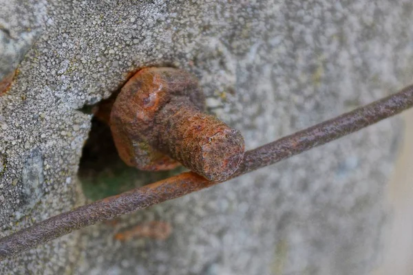 Porca Enferrujada Parafuso Com Fio Uma Parede Concreto — Fotografia de Stock