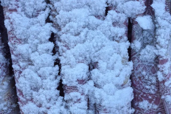 Textura Trozo Tela Bajo Nieve Blanca — Foto de Stock