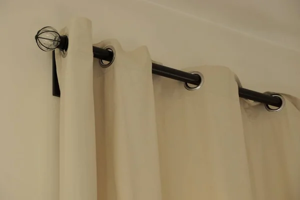 Part Gray Curtains Matter Black Pipe Room Wall — Stock Photo, Image