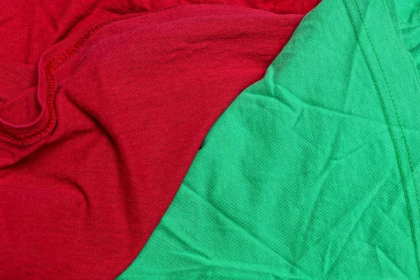Rood Groen Weefsel Textuur Uit Een Stuk Van Verfrommeld Materie — Stockfoto