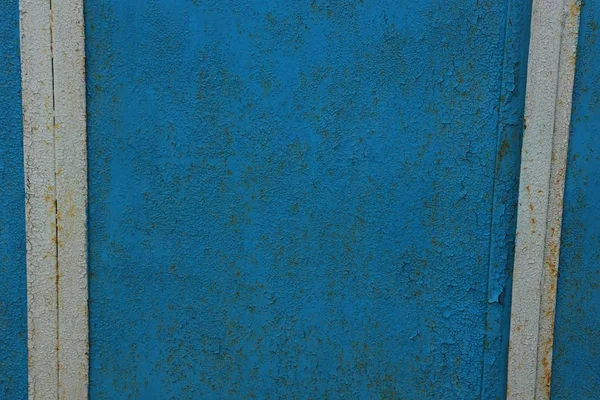 Textura Metal Parede Azul Velha Com Listras Brancas — Fotografia de Stock