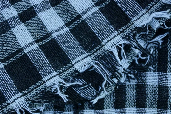 Чорно Біла Картата Текстура Тканини Вовняному Шматочку Одягу — стокове фото
