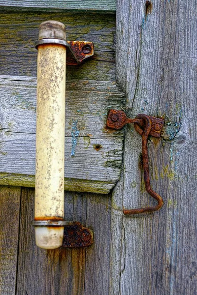 Dörrhandtag Med Lås Trä Dörren — Stockfoto