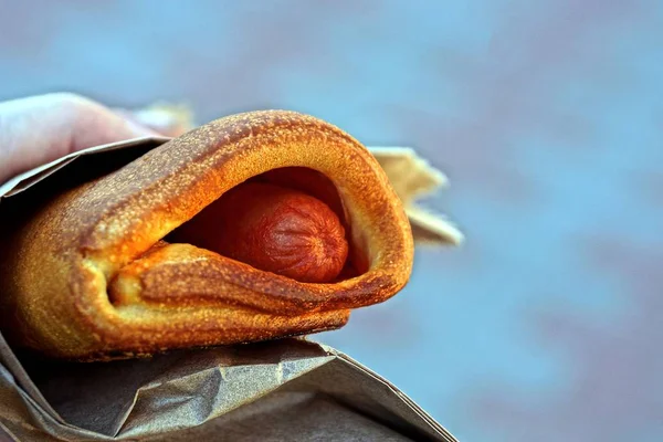 Bun Com Salsicha Mão — Fotografia de Stock