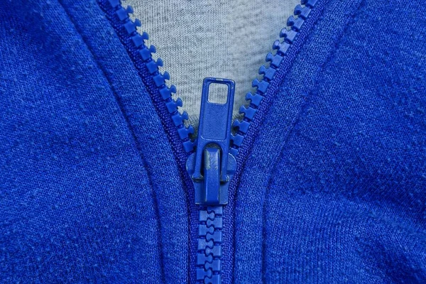 Zip Tecido Azul Cinza Uma Peça Roupa — Fotografia de Stock