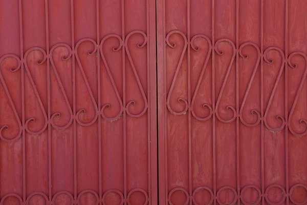 Железный Фон Стальной Выкованной Картины Красном Металлическом Заборе — стоковое фото