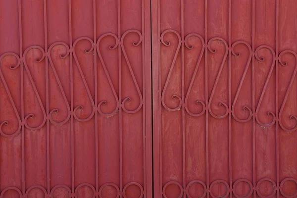 Fundo Ferro Padrão Aço Forjado Uma Cerca Metal Vermelho — Fotografia de Stock