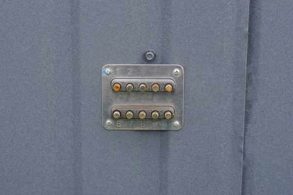Bloqueio Combinação Metal Velho Cinza Com Botões Porta Ferro — Fotografia de Stock