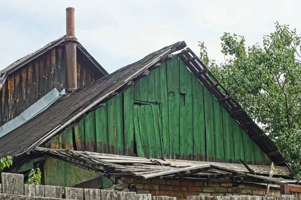 Old Green Wooden Loft Door Rural House — Stock Photo, Image