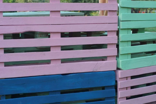 Farbige Holzdielen Der Wand — Stockfoto