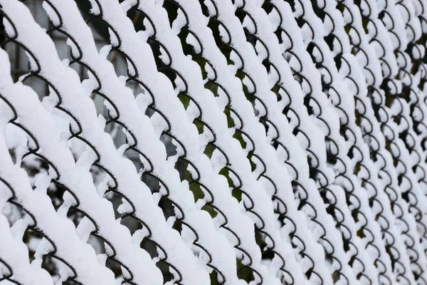 Clôture Treillis Noir Acier Dans Neige Blanche — Photo