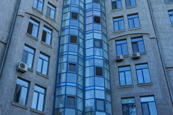 Falon Kék Ablakok Erkélyek Textúrája — Stock Fotó