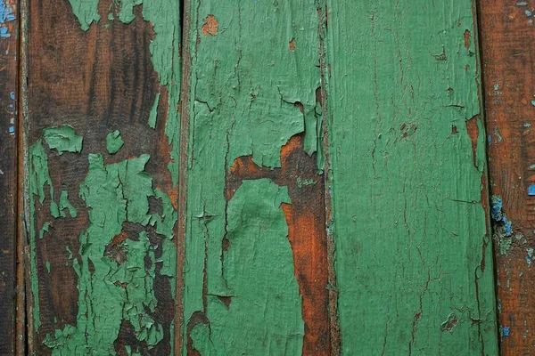 Texture Colorée Partir Morceaux Peinture Verte Sur Des Planches Bois — Photo