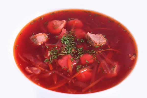 Borschtsch Traditionelle Ukrainische Und Russische Rote Bete Suppe Auf Weißem — Stockfoto