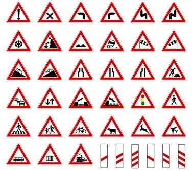 Yol Avrupa trafik işareti toplama vektör beyaz arka planda izole