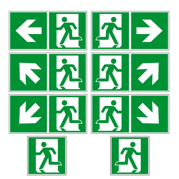 Escape Route Sign Collectie Vector Geïsoleerd Witte Achtergrond — Stockvector